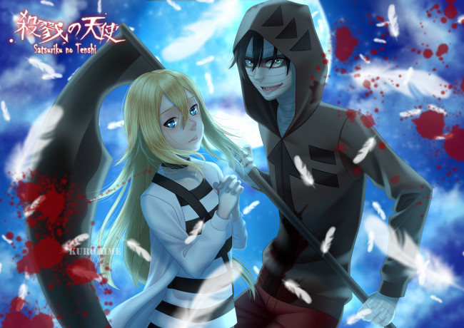 Обои картинки фото аниме, satsuriku no tenshi, satsuriku, no, tenshi, ангел, кровопролития, парень, девушка