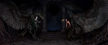 Картинка фэнтези существа крылья бой фон девушки сущность