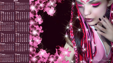 Картинка календари компьютерный+дизайн глиттер цветы девушка 2019 узор calendar женщина блестки