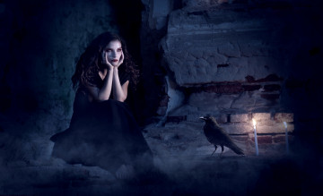 Картинка разное cosplay+ косплей девушка ворон фон свеча