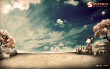 Картинка рисованное люди девушка деревья облака небо