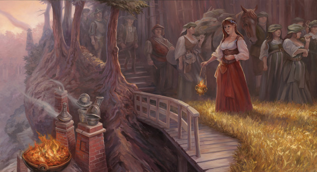 Обои картинки фото фэнтези, иные миры,  иные времена, огонь, конь, люди