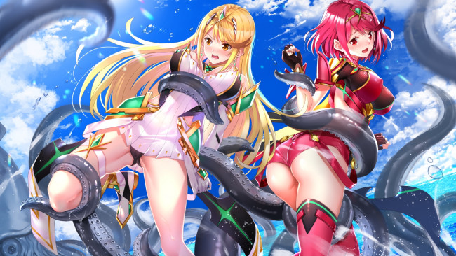 Обои картинки фото аниме, unknown,  другое , фон, взгляд, девушки