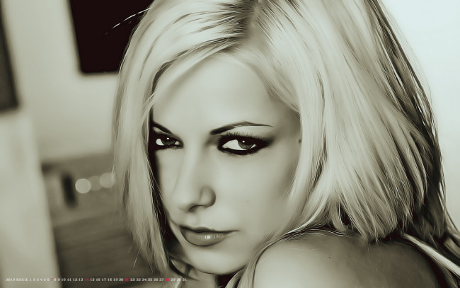 Обои картинки фото календари, компьютерный дизайн, 2019, взгляд, лицо, девушка, женщина, calendar