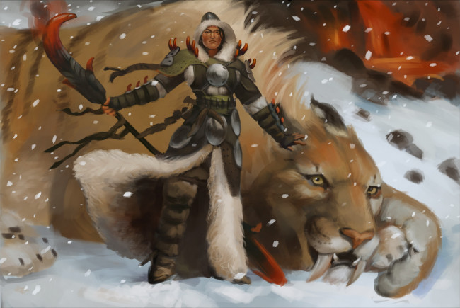 Обои картинки фото рисованное, комиксы, девушка, тигр, взгляд, фон