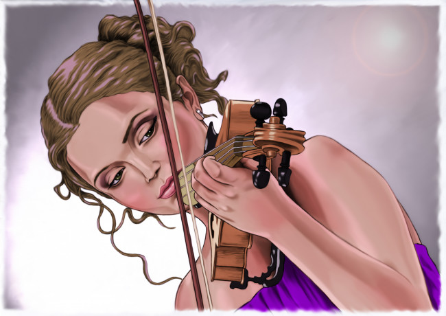 Обои картинки фото рисованное, люди, игра, скрипка, фон, девушка