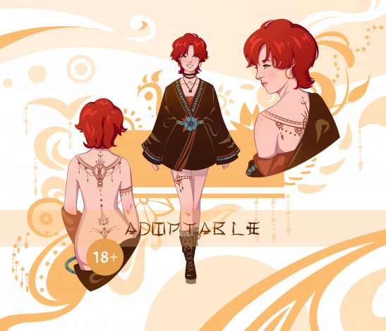 Обои картинки фото аниме, unknown,  другое , девушка, рыжая, тату, халат