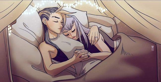 Обои картинки фото видео игры, league of legends, evelynn, akali, постель, сон