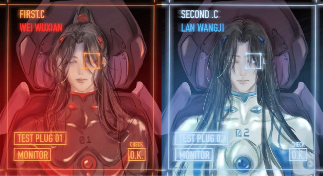 Обои картинки фото аниме, mo dao zu shi, вэй, усянь, лань, ванцзы, камеры, роботы