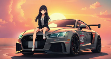 Картинка аниме unknown +другое+ audi tt clouds sun anime girl