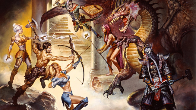 Обои картинки фото видео игры, champions,  return to arms, персонажи, бой, оружие, дракон, лестница, замок