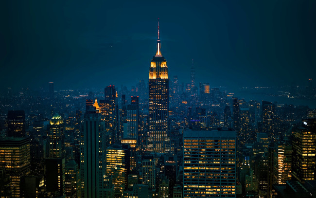 Обои картинки фото города, нью-йорк , сша, ночь, огни, панорама, дома, здания