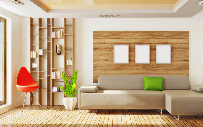 Обои картинки фото 3д, графика, realism, реализм, подушки, растения, комната, диван, полочки