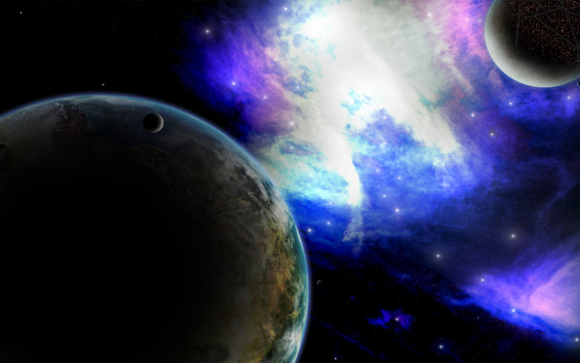 Обои картинки фото космос, арт, планеты, звёзды, свечения