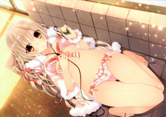 Картинка аниме -headphones+&+instrumental удивление взгляд наушники блондинка плеер девушка нижнее белье