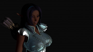 Картинка daz+kairi 3д+графика эльфы+ elves доспехи взгляд девушка фон оружие