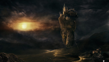 Картинка фэнтези иные+миры +иные+времена небо горы замок остров ночь