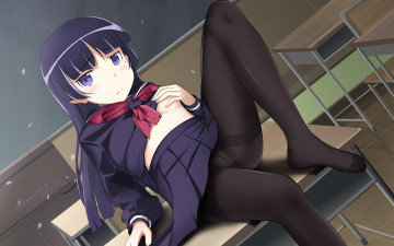 Картинка аниме oreimo ore no imouto ga konna ni kawaii wake nai кабинет школа парта девушка gokou ruri