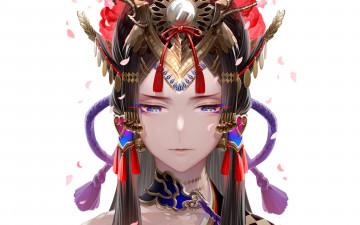 Картинка аниме *unknown+ другое белый фон украшения девушка лепестки