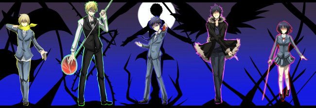 Обои картинки фото аниме, dyurarara, kida, masaomi, orihara, izaya, ryuugamine, mikado, арт, дюрарара, sonohara, anri, heiwajima, shizuo