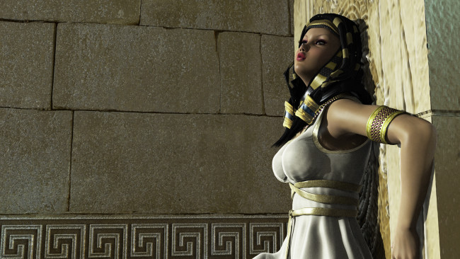 Обои картинки фото 3д графика, люди , people, девушка, стена, взгляд