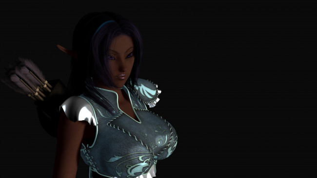 Обои картинки фото daz kairi, 3д графика, эльфы , elves, доспехи, взгляд, девушка, фон, оружие