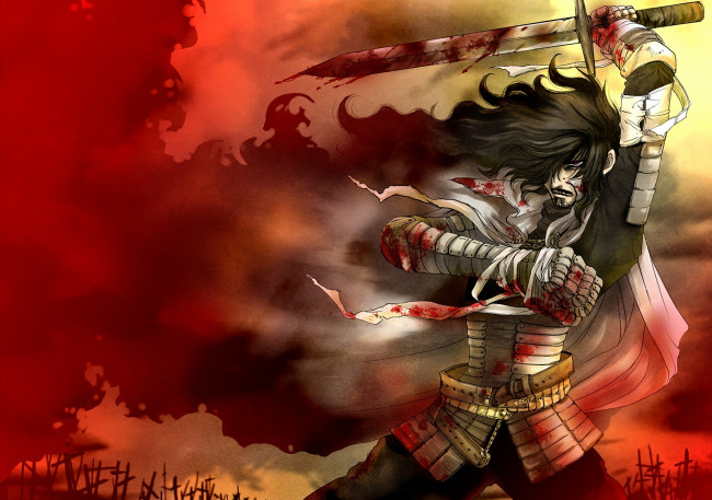 Обои картинки фото аниме, hellsing, кладбище, кровь, меч, вампир, дракула, dracula, vampire, alucard