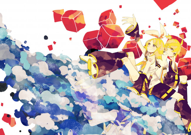 Обои картинки фото аниме, vocaloid, девушка, kagamine, len, rin, парень, арт, вокалоид