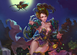 Картинка фэнтези девушки девушка полнолуние ночь тело красавица луна грудь лезвие когти арт платье ноги