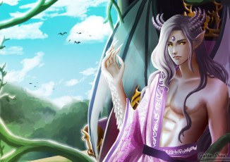 Картинка фэнтези существа арт парень рога