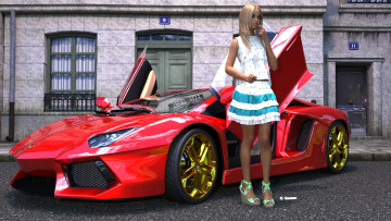 Картинка автомобили 3d+car&girl девушка взгляд фон автомобиль