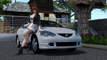 Картинка автомобили 3d+car&girl девушка взгляд фон автомобиль