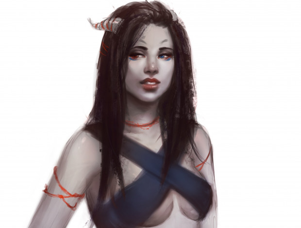 Обои картинки фото фэнтези, существа, арт, девушка, рога