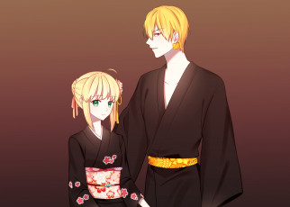 Картинка аниме fate stay+night артурия сейбер гильгамеш аррчер