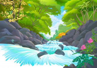 Картинка векторная+графика природа+ nature камни река цветы
