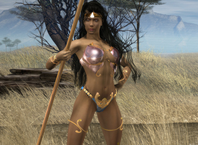 Обои картинки фото 3д графика, амазонки , amazon, взгляд, фон, девушка