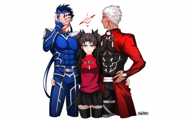 Обои картинки фото аниме, fate, stay night, арчер, рин, лансер