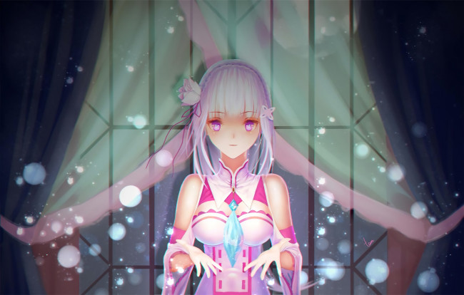 Обои картинки фото аниме, re,  zero kara hajimeru isekai seikatsu, фон, взгляд, девушка