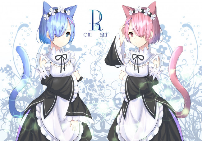 Обои картинки фото аниме, re,  zero kara hajimeru isekai seikatsu, взгляд, девушки, фон