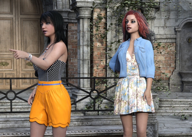 Обои картинки фото 3д графика, люди , people, девушки, взгляд, фон