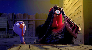 Картинка мультфильмы free+birds индюк частокол ночь двое освещение