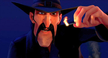 Картинка мультфильмы free+birds мужчина пламя спичка ночь шляпа лицо