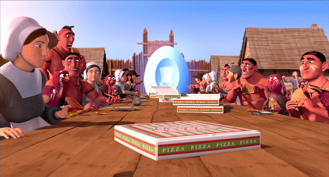 Обои картинки фото мультфильмы, free birds, машина, времени, дом, коробка, птица, люди, индеец