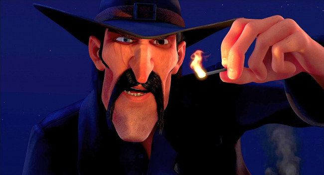 Обои картинки фото мультфильмы, free birds, мужчина, пламя, спичка, ночь, шляпа, лицо