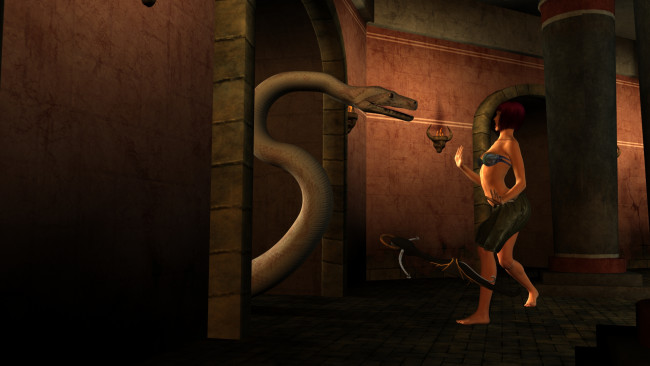 Обои картинки фото 3д графика, фантазия , fantasy, змея, фон, взгляд, девушка