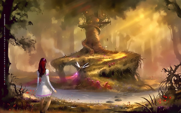 Картинка календари фэнтези 2019 calendar стрекоза лес водоем дерево девочка