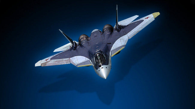 Обои картинки фото cу-57 , пак фа, авиация, 3д, рисованые, v-graphic, истребитель, пятого, поколения, многоцелевой, cу57, т50, пак, фа, вкс, рф