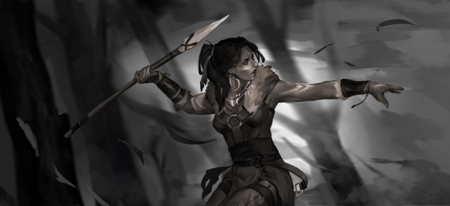 Обои картинки фото видео игры, league of legends, нидали, копье, лес, nidalee