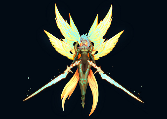 Обои картинки фото видео игры, league of legends, девушка, мечи, крылья, kayle