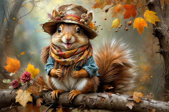 Картинка 3д+графика животные+ animals белка осень